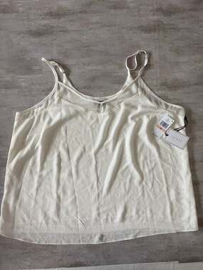 1. STATE Plus Size V-Neck Mesh Trim Cami in Cloud White